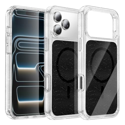 Coque de téléphone magnétique à paillettes iPhone 15 16 17 Pro Max anti-rayures noire