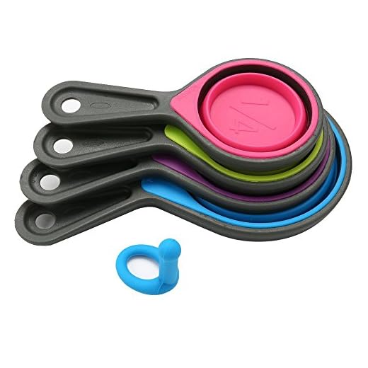 Fawei Collapsible Silicone Measuring Cups with 60ml/80ml/125ml/250ml - 4 Piece Set Kitchen Measuring Tools