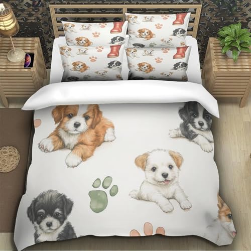 Housse de couette chiots parure de lit 140x200 microfibre confortable - 5