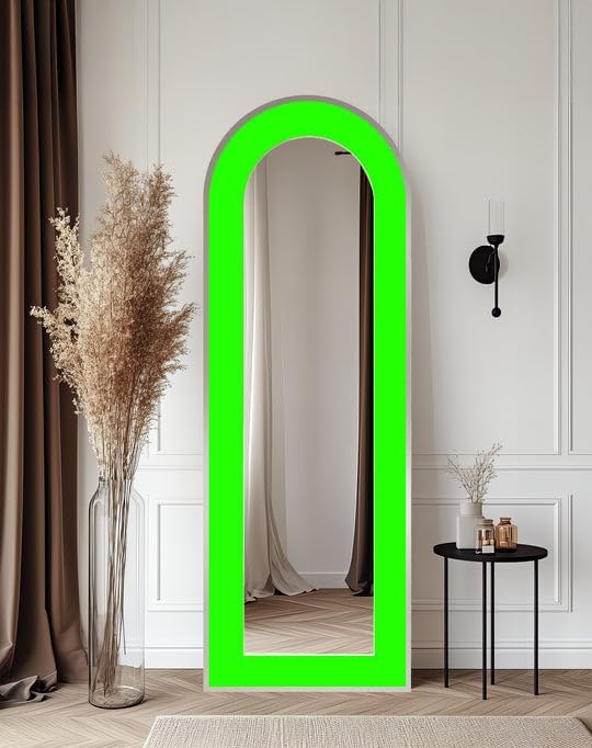 23,5’’W x 67’’ Neon Green - Abstract Floor Mirror Full Lenght Mirror - Arch Full Body Stained Floor Mirror with Black Frame