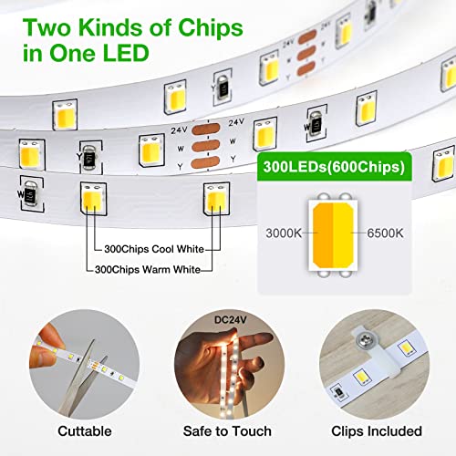 Ct Capetronix Tunable White Led Strip Light, 3000K-6500K 32.8Feet Led Strip Light, High Brightness Led Tape Light With Adapter Strong Adhesive For Bedroom,Living Room,Closet (Dimmable) #TOP6