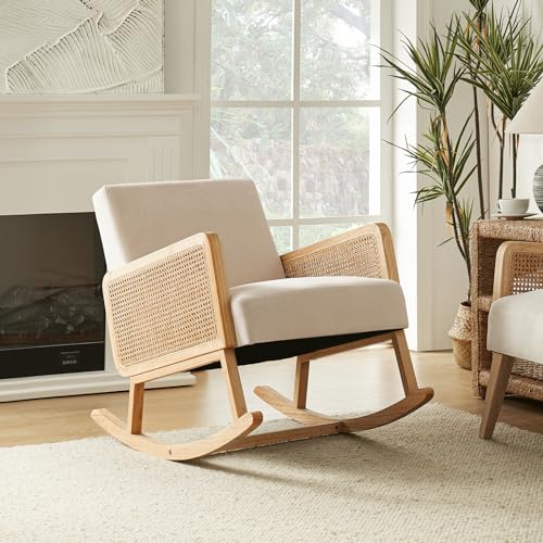 HULALA HOME Schaukelstuhl mit Rattan Armlehnen Wohnzimmer Sessel mit...