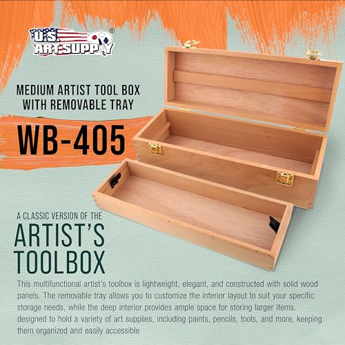  U.S. Multi-Function Artist Tool Box with Locking Clasps & Removable Tray - Wooden Art Box for Brushes & Pencils
| U.S. 