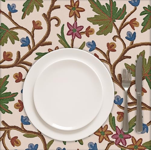 Image of Casableu Kashmiri Floral Printed Table Cloth, Leaf Green | 52 x 72 Inches