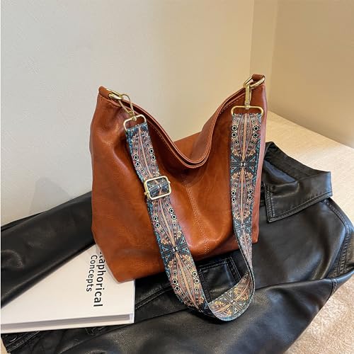 Fashion Hobo Crossbody Bag for Women Genuine Leather Shoulder Purse with Guitar Strap for Casual or Work Use3