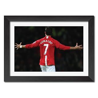 TenorArts Cristiano Ronaldo Manchester United Celebration Style Laminated Poster Framed Painting with Matt Finish Black Frame (12 inches x 9inches)