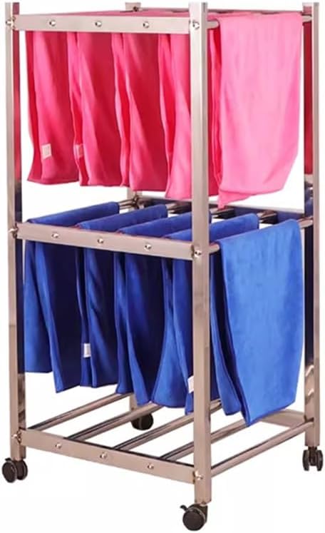 Foldable Space-Saving Clothes Rack Floor-Standing Clothes Rack Tripod Portable Rotating Clothes Rack，Stainless Steel Towel Hanger Rack with Wheels - Indoor/Outdoor Clothes Drying Stand, Vers