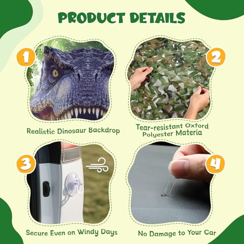 Presentastic Halloween Dinosaur Trunk or Treat Car Decorations Kit for SUV, Car-Safe & Reusable Realistic Dino Tarp & Stickers for Jurassic Park Theme Party Haunted House Archway Garage Decor -13Pcs - image 5