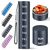 Aluminium Travel Pill Organizer,Weekly Metal Pill Case,Pill Holder, Moisture Proof Waterproof Daily Pill Box 7 Day, Large Pill Container to Hold Vitamins,Medication,Supplements 【Navy Blue Knurling】