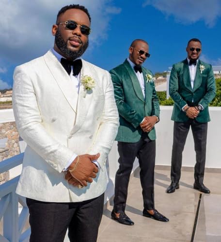 Luxury White Jacquard Double-Breasted Tuxedo Blazer, Shawl Lapel, Slim Fit, Formal Wedding Suit Jacket4