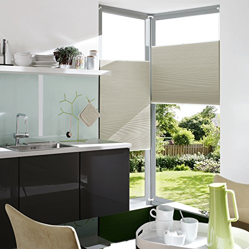 Liedeco® Thermo Plissee verspannt mit Klemmträger / 60 x 130 cm Ecru (Breite x Höhe) / verdunkelnd energiesparend/leichte Montage ohne Bohren/Klemmfix-Plissee als Sonnenschutz u. Fensterdekoration