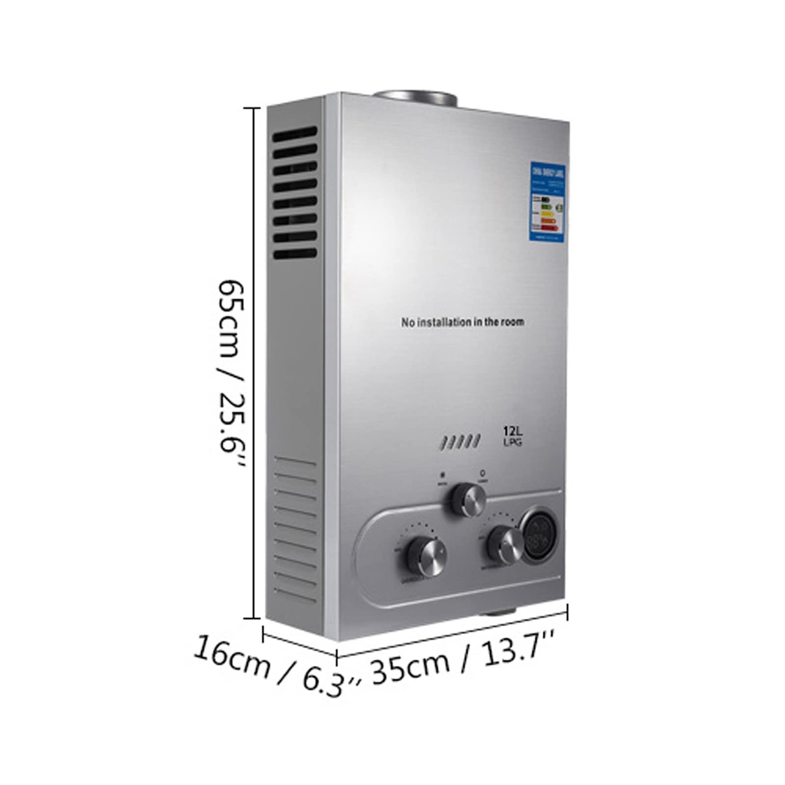 Calentador de agua caliente de gas propano 16L Caldera instantánea sin tanque bajo demanda 4.3GPM(12L liquefied/natural gas)