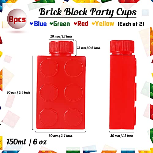 16 Brick Block Cups Color Building Brick Party Molded Cups Reusable Building Block Cups With Straw And Lid Cute Brick Block Cup For Children Birthday Party Supplies And Favors #TOP1