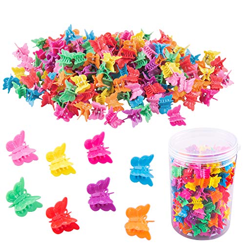 SIQUK 200 Pieces Mini Butterfly Hair Claw Clips Assorted Mini Butterfly Clips with a Box for Women and Girls, 8 Colors