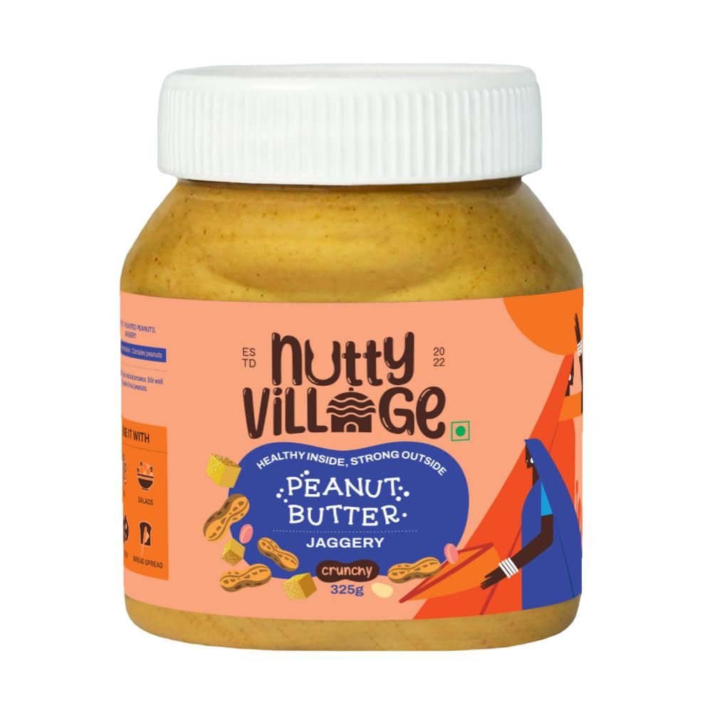 Nutty Village Natural High Protein Peanut Butter with Jaggery Delight Flavor (325g) | 8g Protein Serving in 100g | No Added Artificial Sugar | Crunchy Roasted Peanuts | Vegan, Gluten-Free, Zero Trans Fat (B0D67BT9CC) Amazon Price History, Amazon Price Tracker