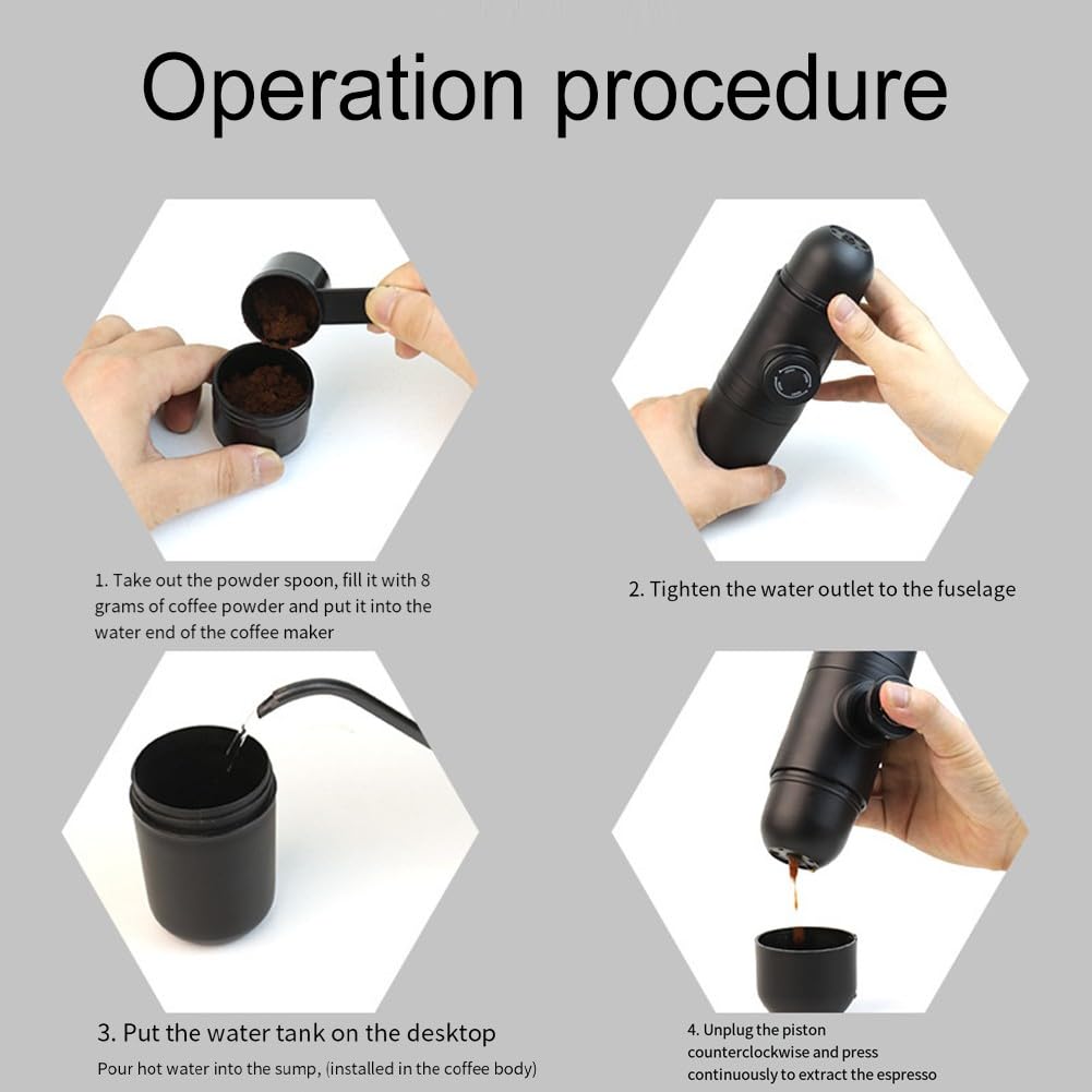 Macchina per caffè espresso manuale portatile con struttura in ABS, macchina da caffè da viaggio per la produzione di macinazione fresca, design compatto a mano per la cucina domestica