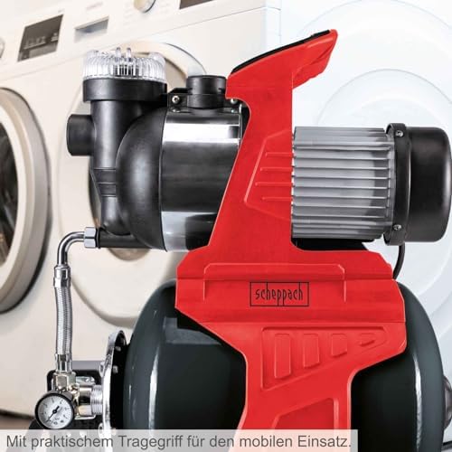 Bild 3 - Scheppach Hauswasserwerk HWW1000 Brunnenpumpe | Fördermenge 4300 L/h | Leistung 1000W | Kesselinhalt 19L | Förderdruck 1,5 bis 4,4 bar | Förderhöhe 44m | Ansaughöhe 7m