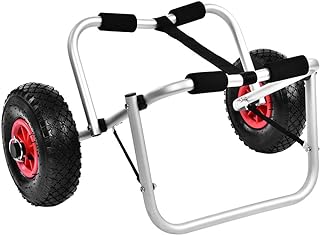 EBTOOLS Kayak Trolley,Foldable Canoe Trolley Kayak Transport Trolley Cart Aluminum Alloy Frame Carrier on Wheels Trolley Boat Transporter with Free Strap for Canoe and Kayak Lovers Load Capacity 80KG