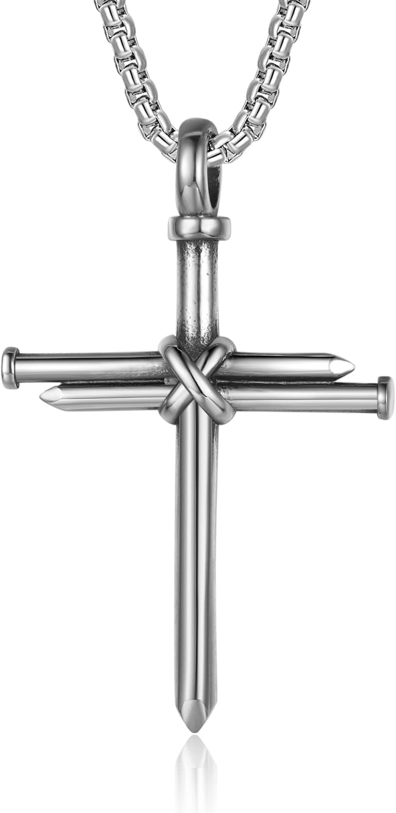 Nail Cross Necklace for Men Stainless Steel Chain 24inch 3 Nails Jesus Cross Pendant Christian Gifts for Dad 3 Colors