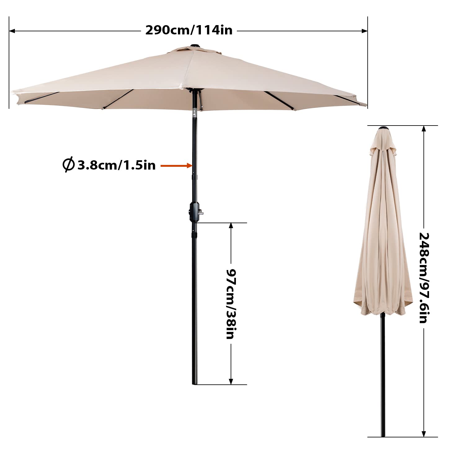 Fullwatt Sonnenschirm, Sonnenschirm Balkon, 300cm Marktschirm Gartenschirm Rund Sonnenschutz UV Schutz 50+
