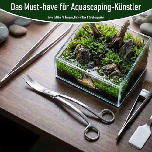 Edelstahl Gebogene Aquarium Schere, 25 cm Aquarium Pflanzenschere, Aquascaping, Aquarium Werkzeug, Wave Schere, Pflanzenschere Für Wasserpflanzen, Aquaristik Zubehör (Silber)