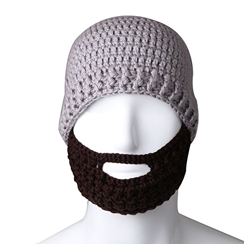 FREE FISHER Unisex Funny Winter Hat w/Fake Beard Detachable Beard Beanie Hand-Knit Hat