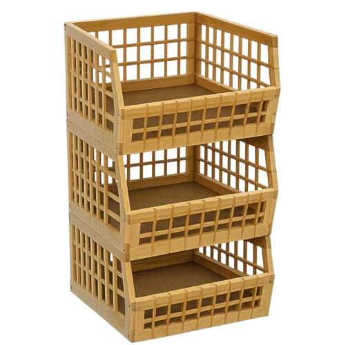 altCooking Hub Bamboo Storage Bin - Large Multipurpose, Stackable Open