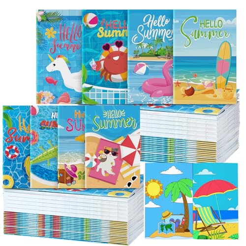 Estune 40 Pcs Summer Beach Coloring Book for Kids Pool Beach Summer Party Favors Mini Small Coloring Book Bulk Birthday Party Gift Classroom DIY Craft Home