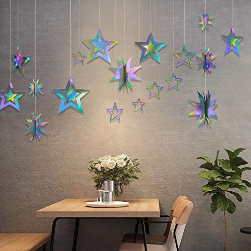 Star Party Decoration Iridescent Party Supplies Holographic Twinkle Little Stars Garlands Hanging Euphoria Party Decorations Backdrop Birthday Bachelorette Ramadan Eid Graduation Prom Disco Party #TOP5