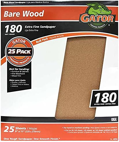 Gator 9" x 11" Bare Wood Sanding Sheets, 180 Grit, 25 Pack