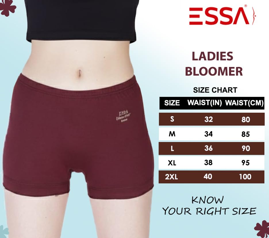 Image of ESSA Women's Bloomer | Full Coverage, 100% Cotton, Hosiery, Mid Waist | Inner Elastic Waistband | Underwear, Innerwear, Boyshorts | Solid (Combo Pack of 4) (Multicolour)