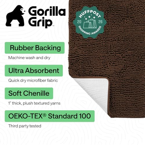 Image of Gorilla Grip Luxury Chenille Bathroom Rug Mat, 24x17, Extra Soft and Absorbent Shaggy Rugs, Machine Wash Dry, Perfect Plush Carpet Mats for Tub, Shower, and Bath Room, Brown
