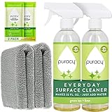 Puracy Everyday Surface Cleaner Bundle with Microfiber Towels - Inlcudes 2-Pack Everyday Surface Cleaner & 2-Everyday Surface Cleaner Packettes (Green Tea & Lime), & 2-Pack Microfiber Towel Set