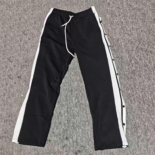 Mens Tear Away Basketball Pants Open Bottom High Split Snap Sweatpants Loose Fit Casual Post Surgery Trousers4