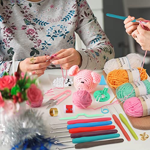 Xseino Crochet Kit With Crochet Hooks Yarn Set - Premium Bundle Includes 12 Colors Crochet Yarn Balls, 12 Crochet Hooks, Accessories Kit, Crochet Bag And Lot More - Starter Pack For Beginners #TOP4