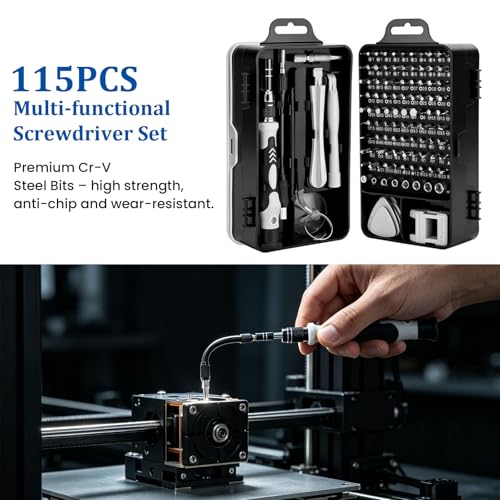 170PCS 3D Printer Tool Kit with Precision Screwdriver Set, 3D Printing Accessories for Cleaning & Finishing, Includes Nozzle Cleaning Needles, Deburring Tools, Engraving Knife, Metal Files, PTFE Tube - Image 4