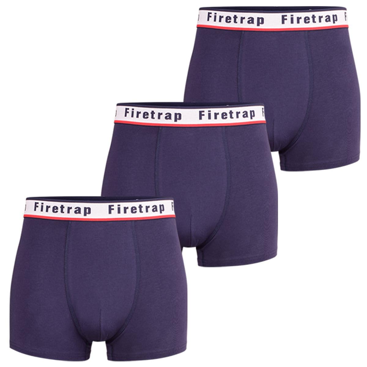 Firetrap Mens 3 Pack Designer Boxer Shorts, Underwear Gift Set Trunks Comfortable Stretch Cotton Plain Colours Mens Briefs All Blue S