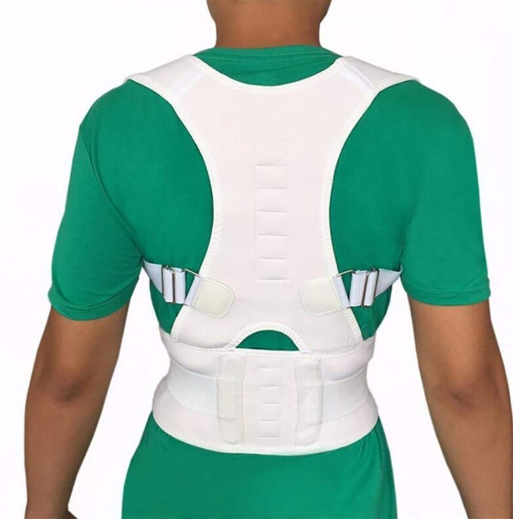 Elastyczna orteza na plecy Korektor postawy na ramię Orteza Wsparcie Kifoza Slouch Habitual Hunchback Belt Brace Mężczyźni Kobiety (kolor: biały, rozmiar: duży) The New