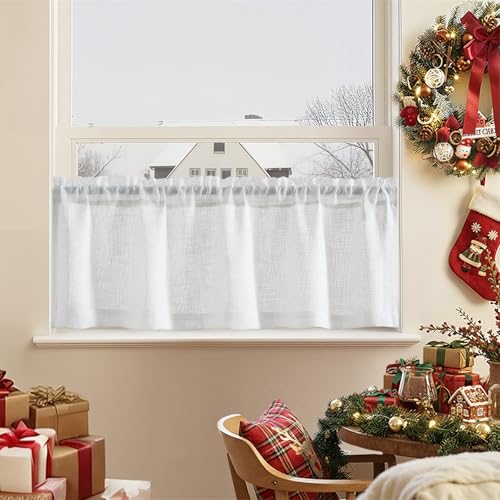 TOPICK Visillo Transparente de Gasa, Cortina Corta para Ventana, Cortina Corta para Cocina, salón, casa de Campo, 1 Unidad, 130 x 40 cm (Ancho x Alto) Blanco