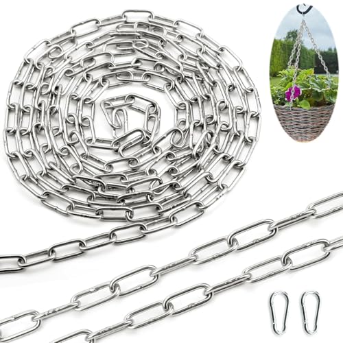 SWTYExt 304 Stainless Steel Heavy Duty Chain - 3 MM, 1.5 Metre Metal Chain with Carabiner for Gate, Padlock, Outdoor Lifting, Hanging, Swing, Bike, Cycle Lock