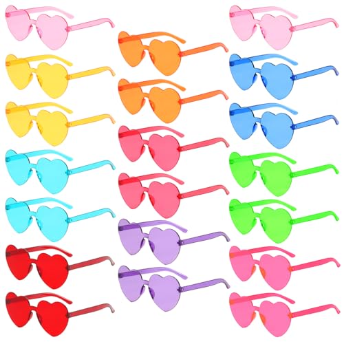 Pibupibu 20 Pack Kids Heart Sunglasses Bulk Party Favors Rimless Colorful Heart Glasses for Girls Boys