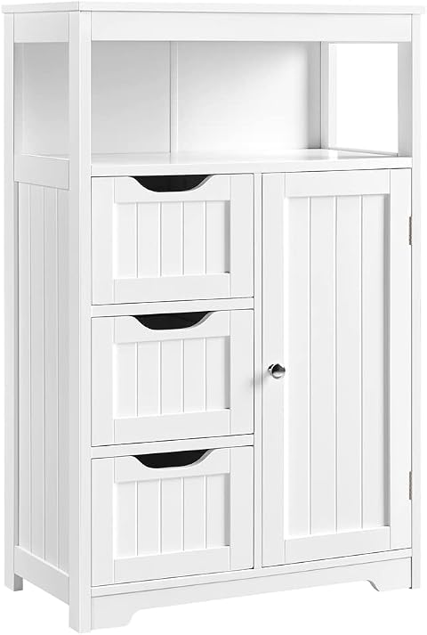 Yaheetech Mobile da Bagno Armadietto da Terra Mobiletto con Cassetto,Bianco | Ripiano Regolabile Credenza Multiuso con Doppia Ante Organizzatore Portaoggetti Mobiletto da Cucina Soggiorno Salvaspazio