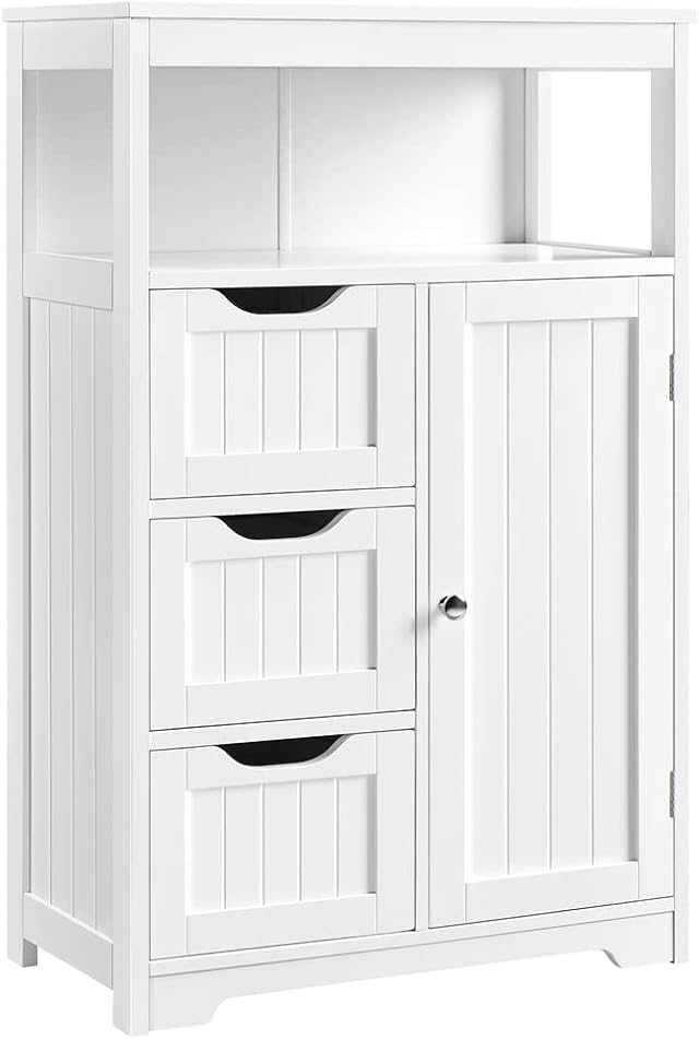 Yaheetech Mobile da Bagno Armadietto da Terra Mobiletto con Cassetto,Bianco | Ripiano Regolabile Credenza Multiuso con Doppia Ante Organizzatore Portaoggetti Mobiletto da Cucina Soggiorno Salvaspazio