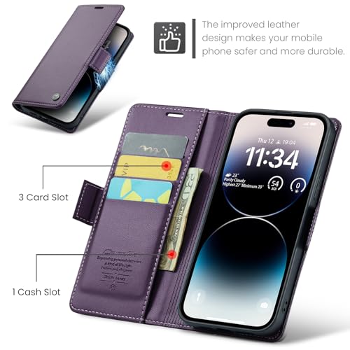 Rerzoiro for iPhone 14 Pro Max Case, Premium PU Leather Wallet Case Flip Cover with [RFID Blocking][Card Holder][Stand Function] Shockproof Protective for iPhone 14 Pro Max, Purple by Rerzoiro - Image 3