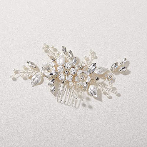 Sweetv Handmade Silver Bridal Hair Comb Clip For Wedding Hair Accessories For Brides,Wedding Hair Pieces For Brides Women #TOP4
