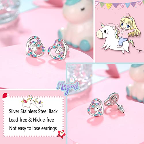 Silver Unicorn Earrings For Girls Hypoallergenic Screw Back Crown Stud Earring Unicorn Jewelry Valentines Day Gifts For Girls Daughter Granddaughter Niece Birthday Christmas Gift #TOP2