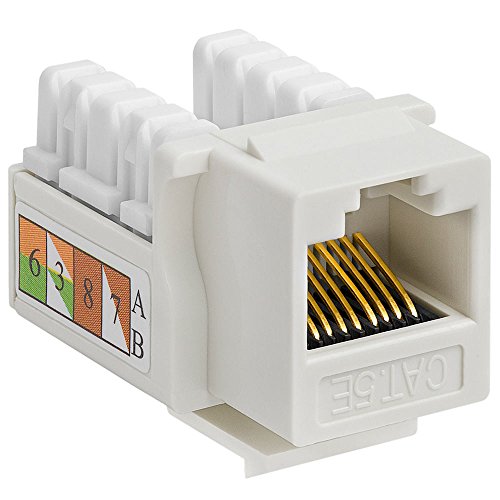 Cmple - RJ45 Keystone Jack 90 Degree Cat5e Keystone Jack Insert Punch Down RJ45 Connectors Female for Wall Plates, Patch Panels, Patch Cables, Ethernet Cables - White