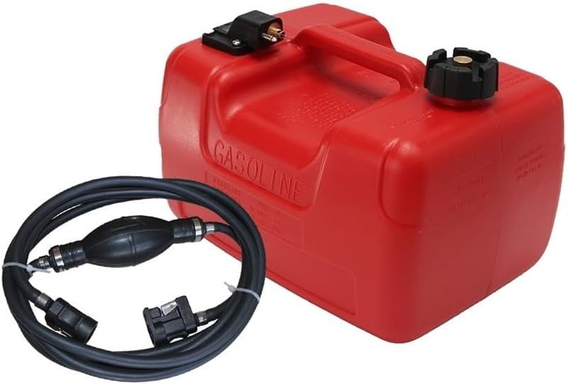 12L Boat Outboard Tank Oil Box with Connector Red Plastic Anti-Static Corrosion-Resistant for Boats Yacht Engine Marine