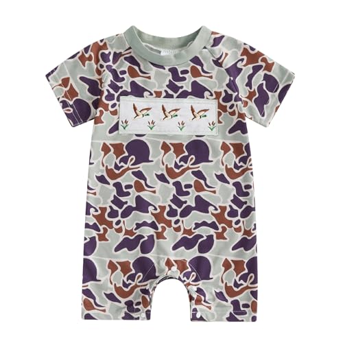 Image of NKKLUYO Spring Summer Clothes Baby Boy Romper Short Sleeve Bodysuit Jumpsuit Playsuit Newborn Infant One Piece Outfit (Duck Green Camo, 0-3 Months)