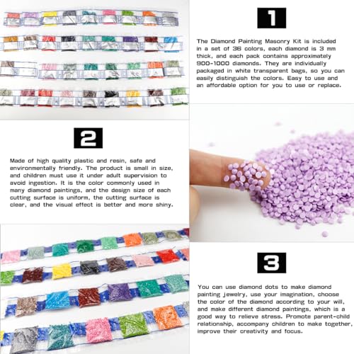 ZJIVQO 36 Colors Diamond Beads for Painting Replacement Round Drills Cross Stitch Art Kit Crafts, medium - Image 3